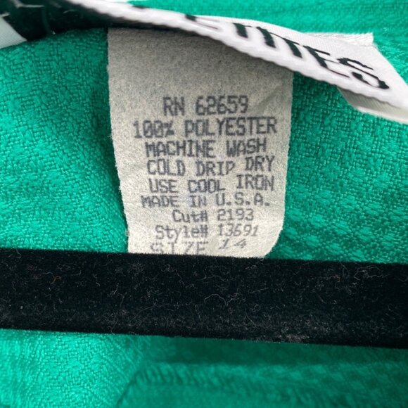 Vintage Peri Petites 80s Dress Kelly Green 14 Button Front Belted Pockets USA - Picture 9 of 12